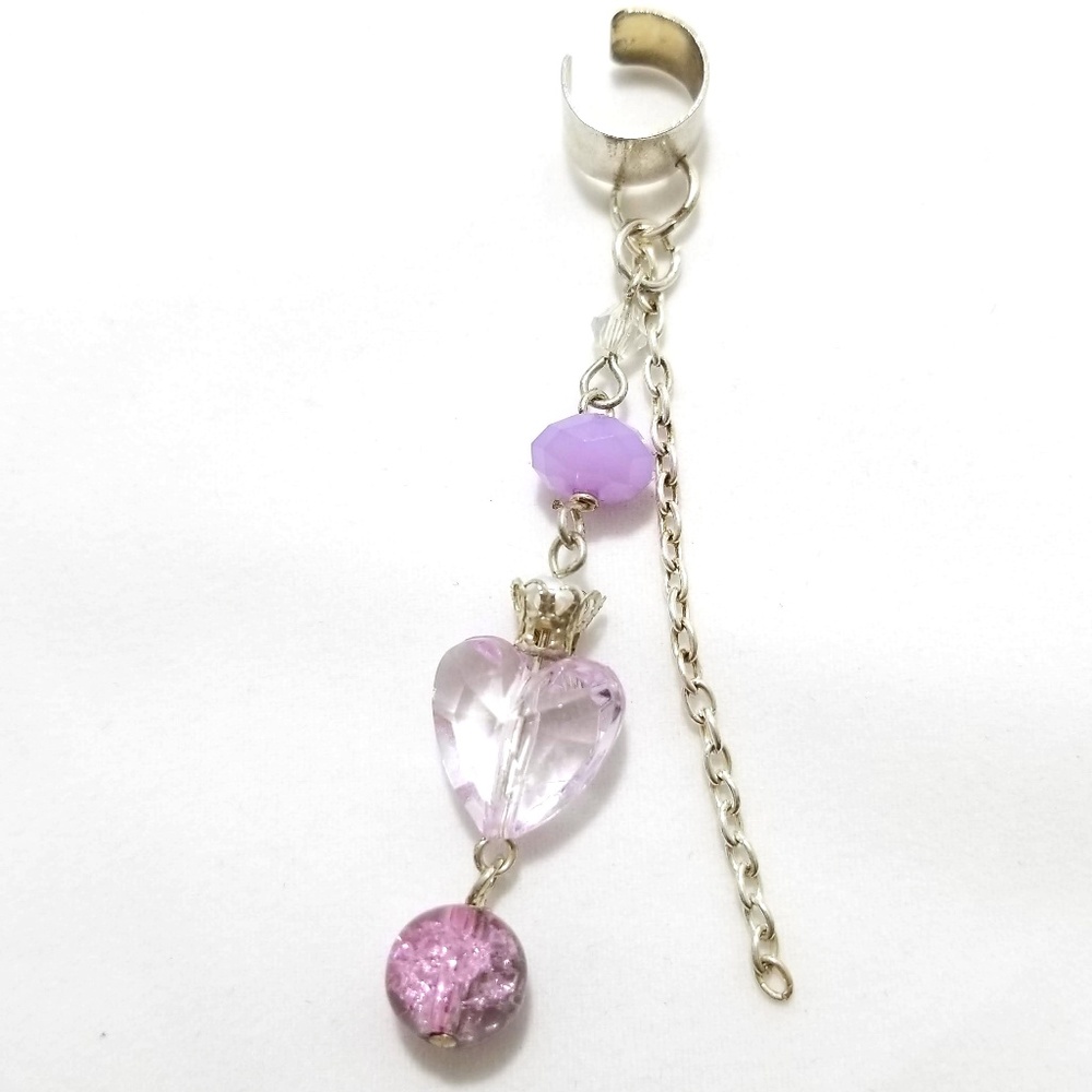 Cute Purple Heart Silver Ear Cuff Earrings (x1)